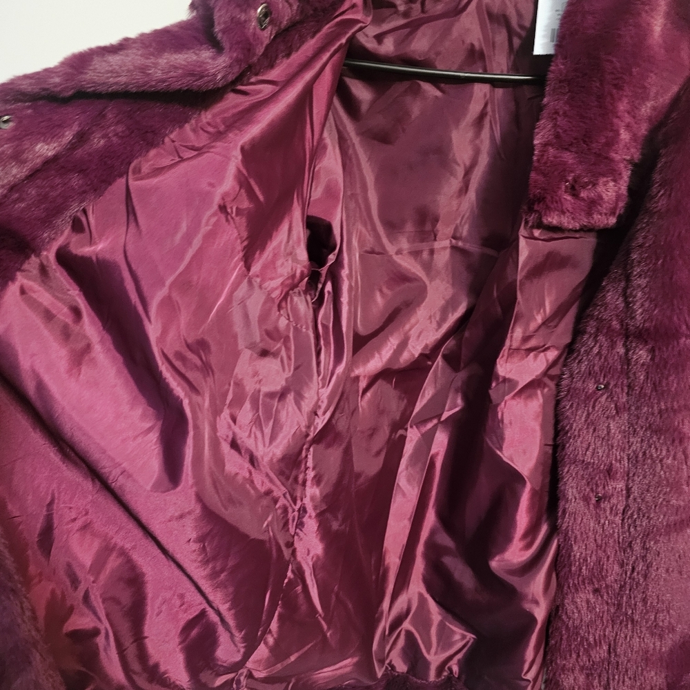 NWT Colleen Lopez Rich Plum Faux Fur Jacket Large - Picture 5 of 5